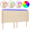 vidaXL Tăblie de pat cu LED, crem, 163x16x118/128 cm, textil