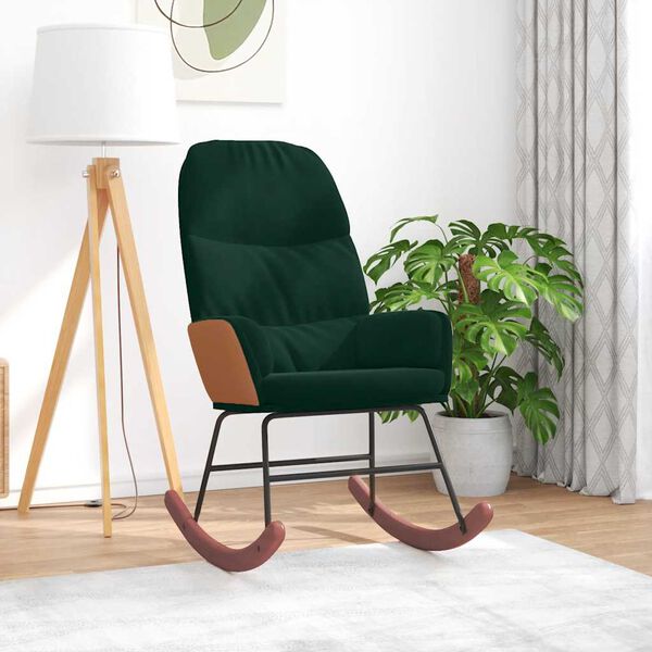 vidaXL Scaun balansoar, verde &icirc;nchis, catifea