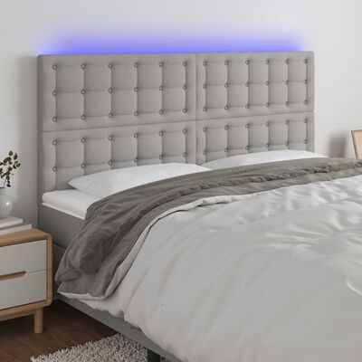 vidaXL Tăblie de pat cu LED, gri deschis, 200x5x118/128 cm, textil