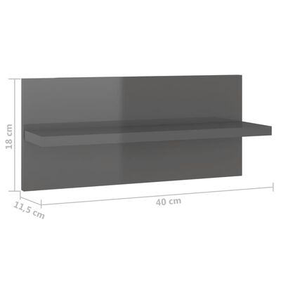 vidaXL Rafturi de perete, 2 buc., gri extralucios, 40x11,5x18 cm, PAL