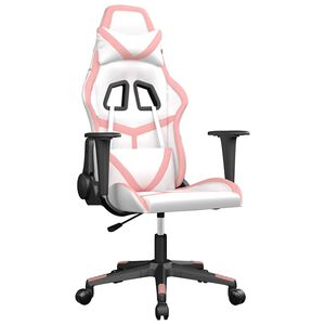 vidaXL Scaun de gaming de masaj, alb și roz, piele ecologică