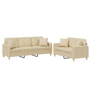 vidaXL Set de canapele cu perne, 2 piese, crem, material textil