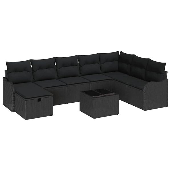 vidaXL Set de canapele pentru grădină cu pernă 9 pcs Negru Rattan poli