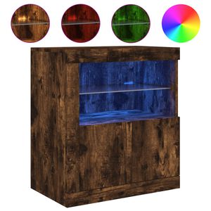 vidaXL Servantă cu lumini LED, stejar fumuriu, 60,5x37x67 cm