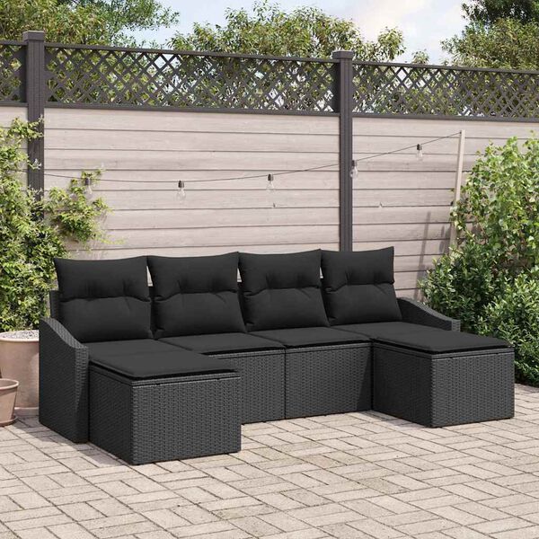 vidaXL Set de masă pentru grădină cu pernă cu depozitare 6 pcs Negru