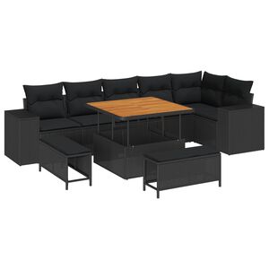 vidaXL Set de canapele pentru grădină 9 buc. Negru poliratan