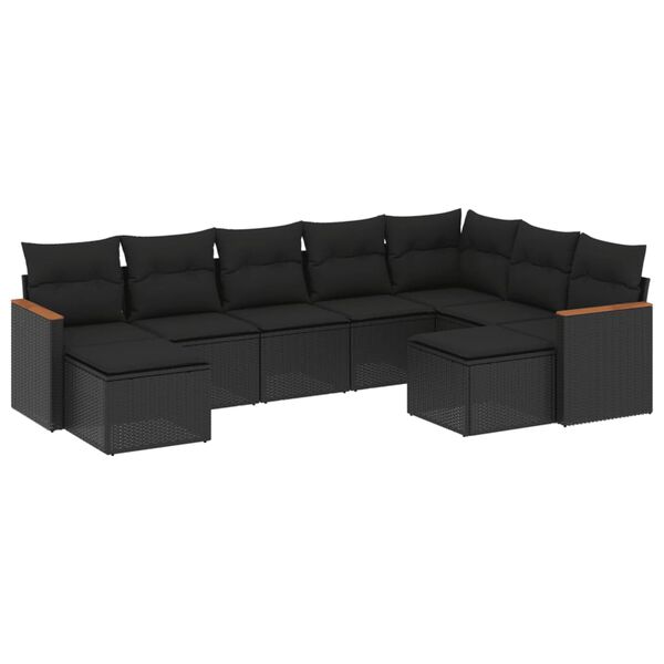 vidaXL Set mobilier de grădină cu perne, 9 piese, negru, poliratan