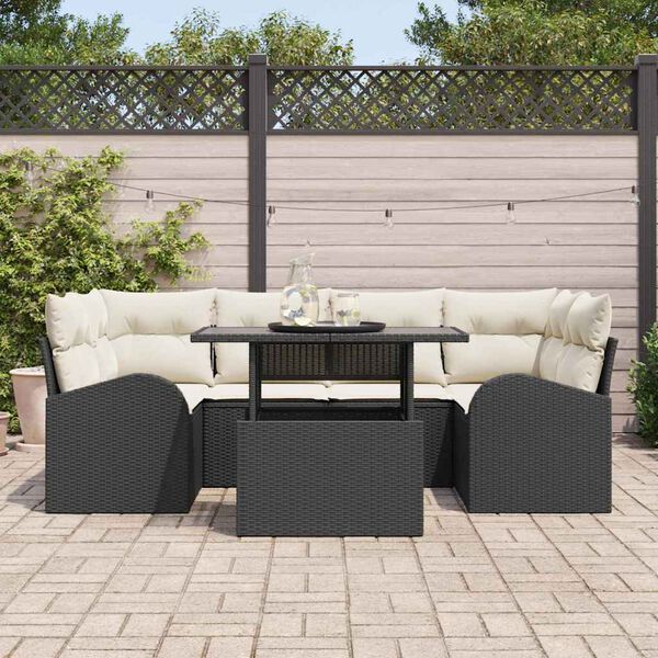 vidaXL Set de canapele pentru grădină cu pernă 7 pcs Negru Poli Rattan