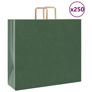 vidaXL Pungi de h&acirc;rtie 250 buc cu m&acirc;nere verde 54x15x49 cm