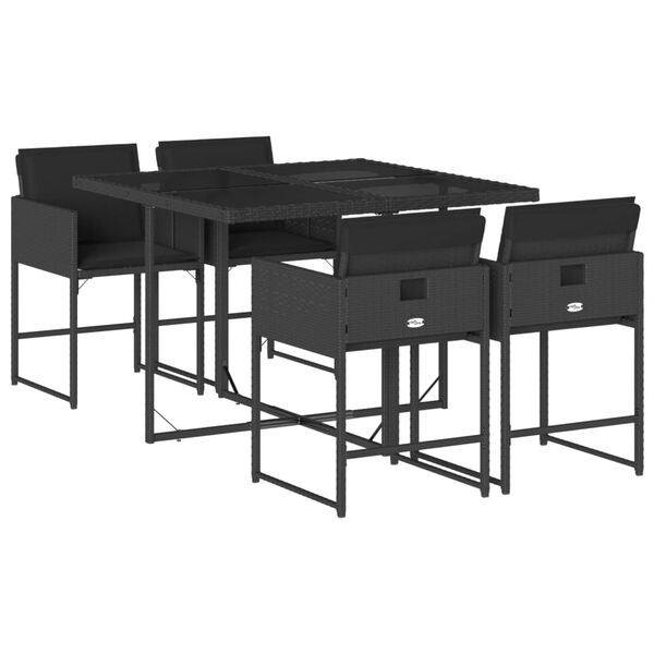 vidaXL Set mobilier de grădină cu perne, 5 piese, negru, poliratan