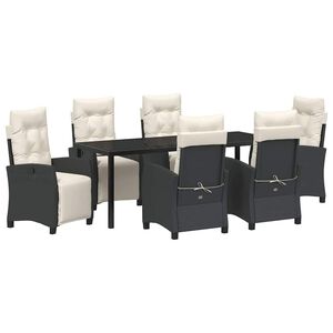 vidaXL Set de masă pentru grădină cu pernă 7 pcs Negru poliratan