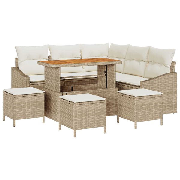 vidaXL Set de canapele pentru grădină cu pernă 9 pcs Bej Rattan poli
