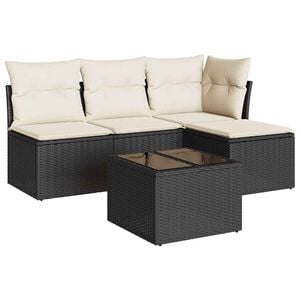 vidaXL Set mobilier de grădină cu perne, 5 piese, negru, poliratan