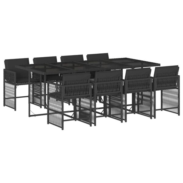 vidaXL Set mobilier de grădină cu perne, 9 piese, negru, poliratan