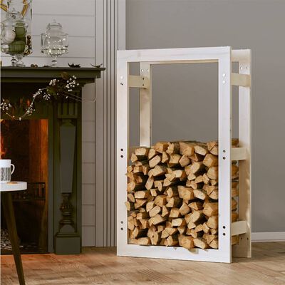vidaXL Rastel pentru lemne de foc, alb, 60x25x100 cm, lemn masiv pin