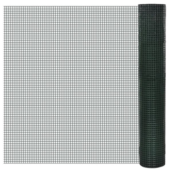 vidaXL Plasă de sârmă găini, verde, 25 x 1 m, oțel galvanizat cu PVC