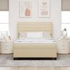 vidaXL Pat cu arcuri cu saltea cu headboard Crem 140 x 190 cm țesătură