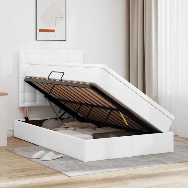vidaXL Pat cu storage cu saltea Alb pur 120 x 200 cm Piele artificială