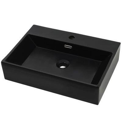 vidaXL Chiuvetă baie, orificiu robinet, ceramică 76x42,5x14,5 cm negru