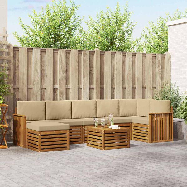 vidaXL Set canapea sectională cu pernă 8 pcs Natural și Bej