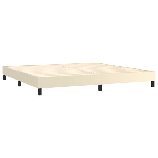 vidaXL Pat continental cu saltea, crem, 200x200 cm, piele ecologică