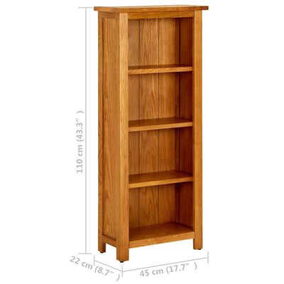 vidaXL Bibliotecă cu 4 rafturi, 45x22x110 cm, lemn masiv de stejar