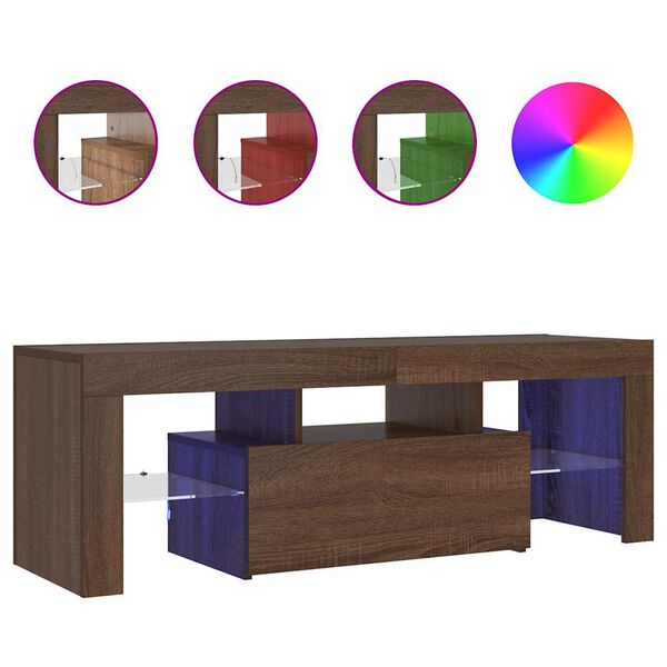 vidaXL Comodă TV cu lumini LED, stejar maro, 120x35x40 cm