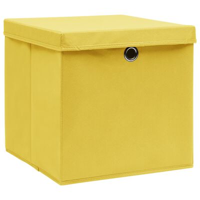vidaXL Cutii depozitare cu capace 4 buc., galben, 32x32x32 cm, textil