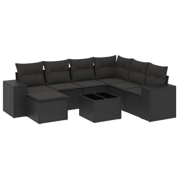 vidaXL Set mobilier de grădină cu perne, 8 piese, negru, poliratan