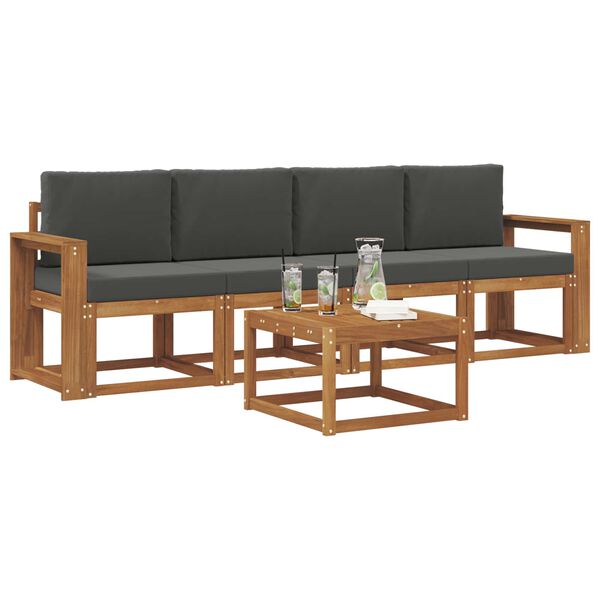 vidaXL Set de canapele de exterior cu pernă 5 pcs Natural și Antracit