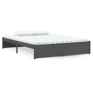 vidaXL Cadru de pat dublu, gri, 135x190 cm, lemn masiv