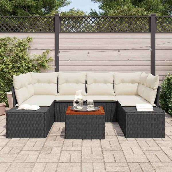 vidaXL Set de canapele pentru grădină cu pernă 7 pcs Negru Rattan poli