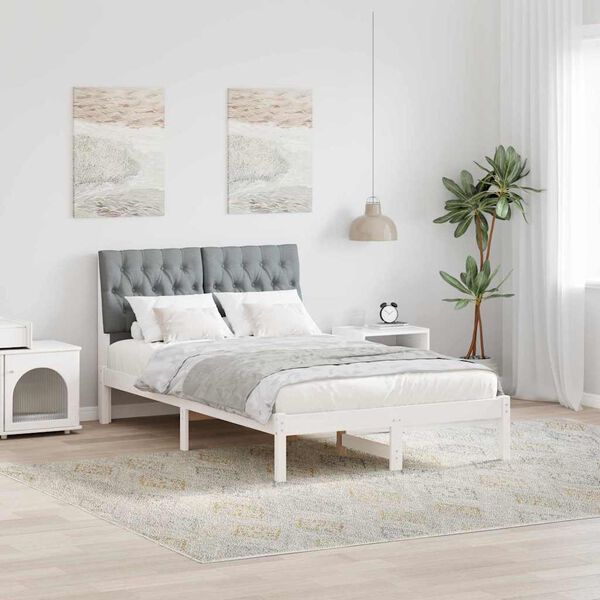 vidaXL Cadru de pat cu tăblie tapițată cu headboard Alb 120 x 190 cm