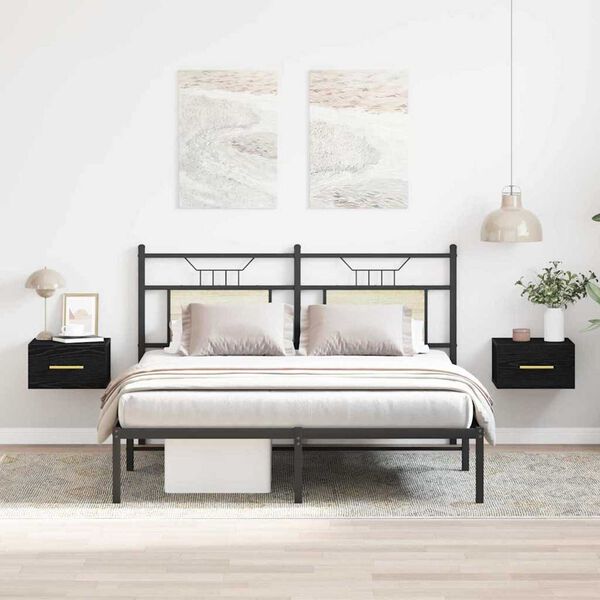 vidaXL Dulap de noapte Pe perete 2 pcs Stejar Negru 35 x 35 x 20 cm