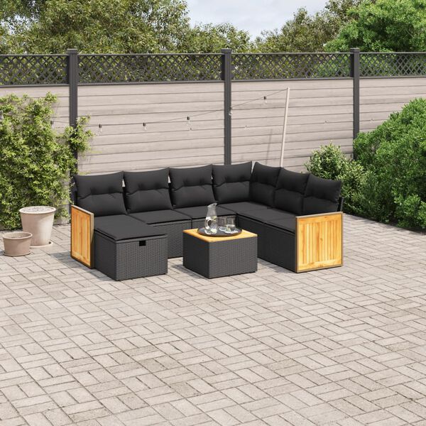 vidaXL Set mobilier de grădină cu perne, 8 piese, negru, poliratan