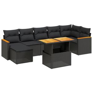 vidaXL Set mobilier de grădină cu perne, 8 piese, negru, poliratan