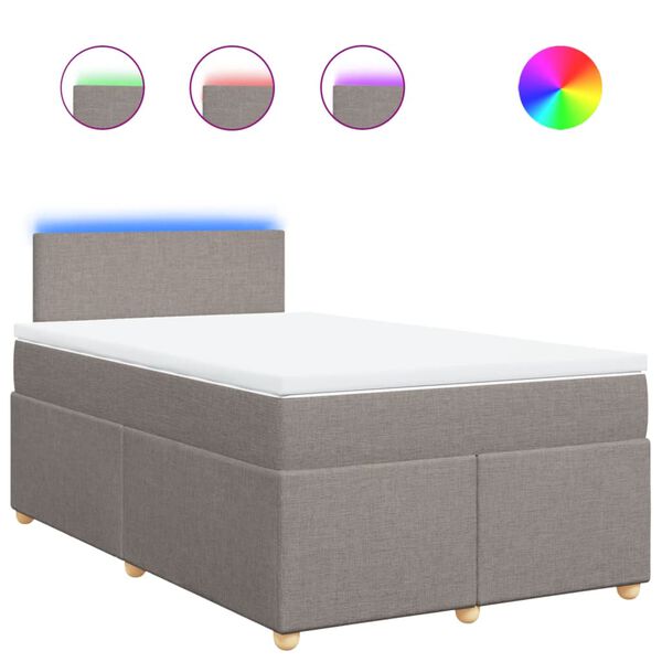 vidaXL Pat box spring cu saltea, gri taupe, 120x200 cm, textil