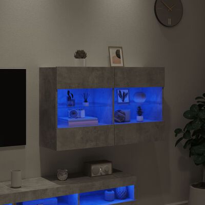 vidaXL Comodă TV de perete cu lumini LED, gri beton, 98,5x30x60,5 cm