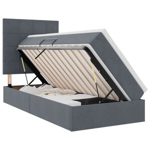 vidaXL Pat cu saltea și LED cu saltea Gri &icirc;nchis 90 x 190 cm Catifea