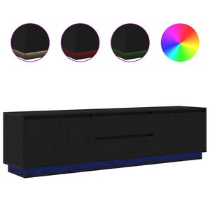 vidaXL Dulap TV cu lumini LED Stejar negru 193,5x41x50 cm