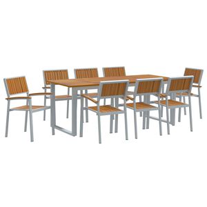 vidaXL Set de masă pentru grădină 9 buc. Gri Lemn Solid de Acacia