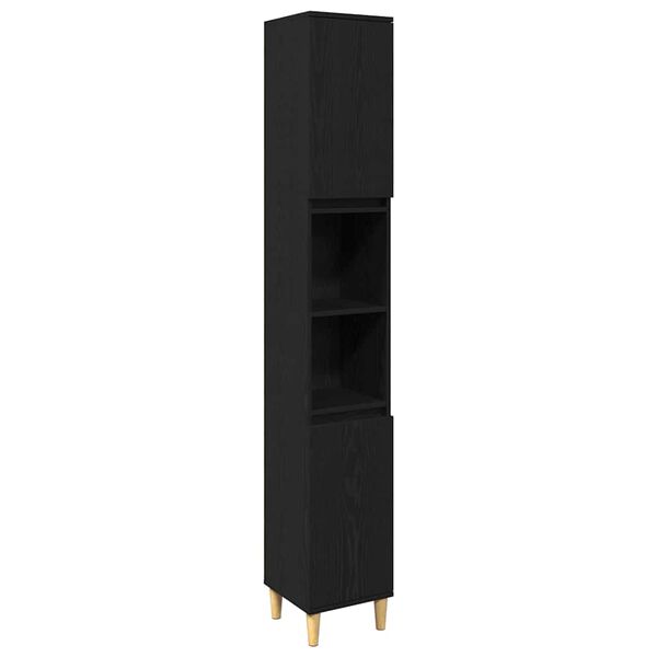 vidaXL Set de mobilier pentru baie cu ușă 3 pcs Negru Lemn compozit