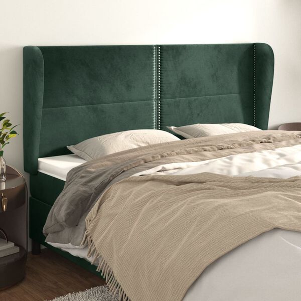 vidaXL Tăblie pat cu aripioare verde &icirc;nchis 163x23x118/128 cm catifea