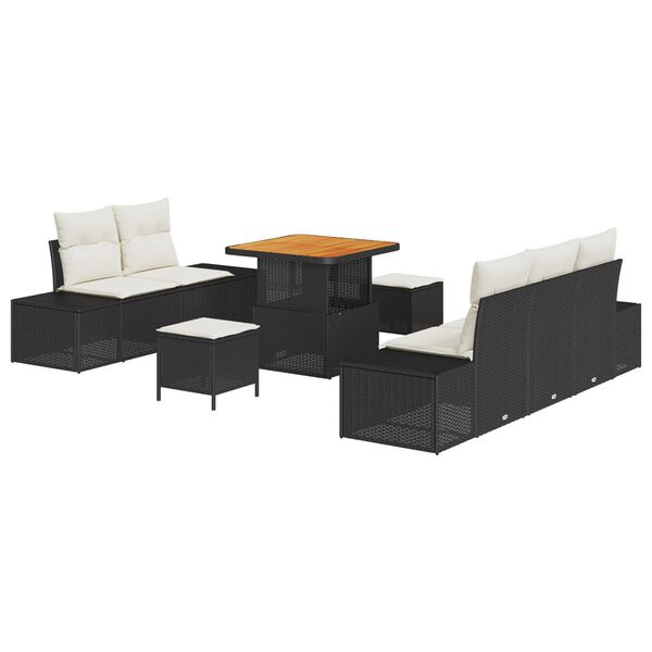 vidaXL Set de canapele pentru grădină cu pernă 8 pcs Negru Rattan poli