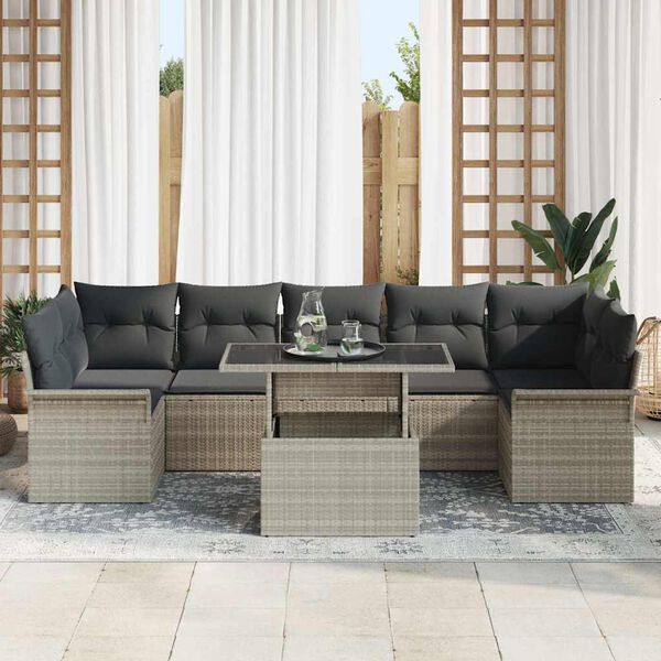 vidaXL Set de canapele pentru grădină 8 pcs Gri deschis Rattan poli