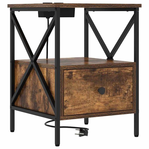 vidaXL Dulap de noapte cu sertar Stejar fumuriu 41,5 x 40,5 x 55 cm