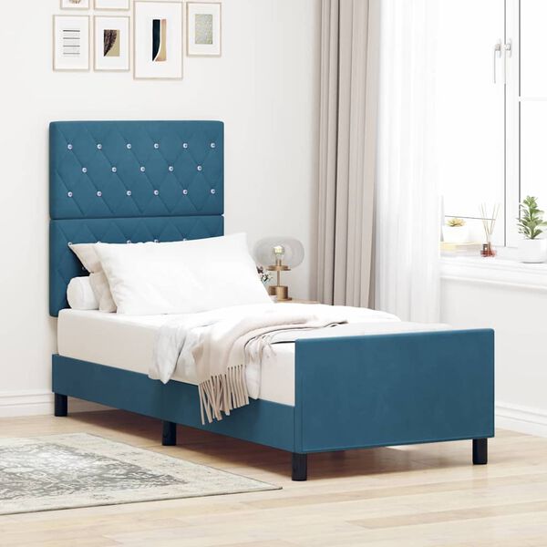 vidaXL Pat cu arcuri cu headboard Albastru &icirc;nchis 80 x 200 cm Catifea