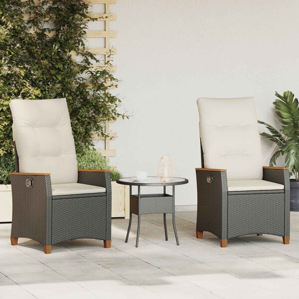 vidaXL Scaun de grădină rabatabil Negru și Crem 64 x 57,5 x 112 cm