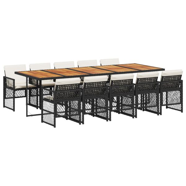 vidaXL Set mobilier de exterior cu perne, 11 piese, negru, poliratan