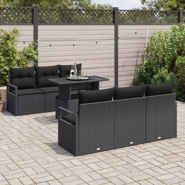 vidaXL Set de canapele pentru grădină cu pernă 7 pcs Negru Rattan poli